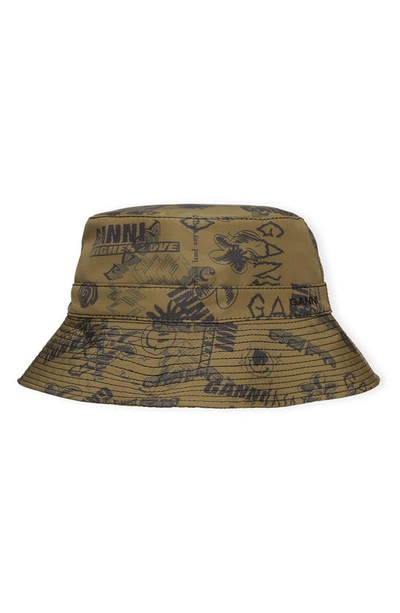 Ganni Recycled Polyester Bucket Hat In Green/black