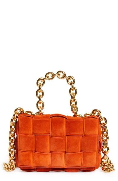 Bottega Veneta Chain Cassette Suede Crossbody Bag In Maple-gold