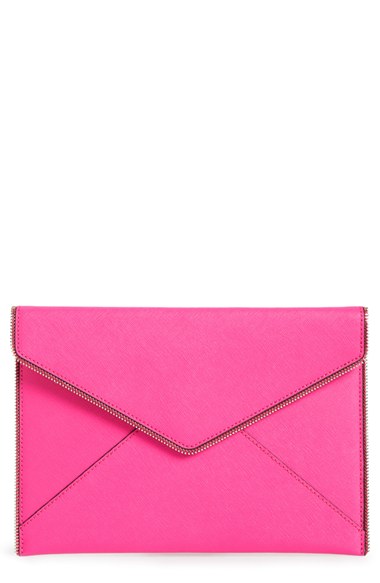 Rebecca Minkoff Leo Saffiano Envelope Clutch Bag, Flamingo In Flmngo ...