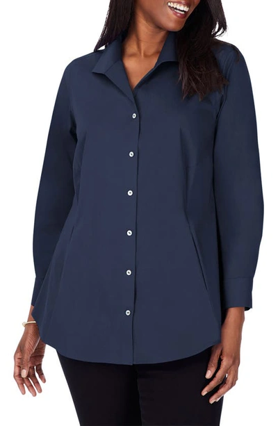 Foxcroft Cecilia Non-iron Button-up Tunic Shirt In Navy