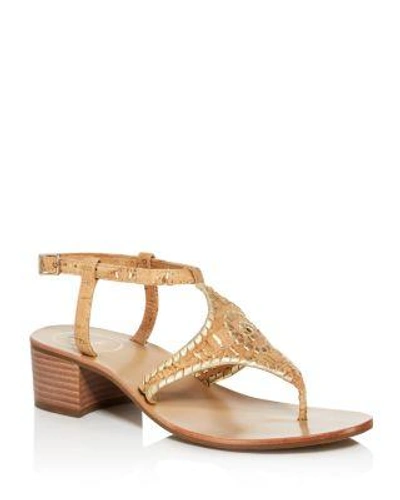 Jack Rogers Elise T Strap Block Heel Sandals In Cork gold ModeSens