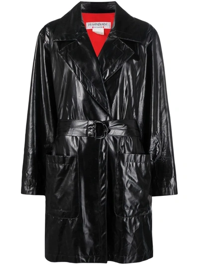 Pre-owned Saint Laurent 1991 Belted Trench Coat In Black