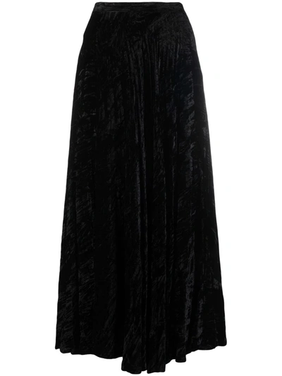 Pre-owned Saint Laurent 1970s Velvet-effect Pleated Skirt In Black