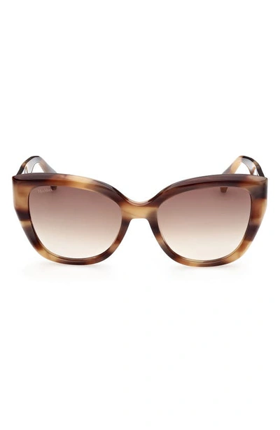 Max Mara 54mm Cat Eye Sunglasses In Shiny Striped Brown / Brown