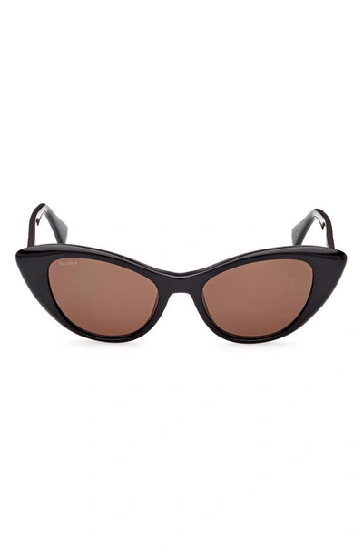 Max Mara 51mm Cat Eye Sunglasses In Shiny Black/brown