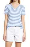 Caslon Short Sleeve V-neck T-shirt In Blue Cornflower- White Stripe