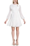 Dress The Population Paola Fit & Flare Long Sleeve Dress In White