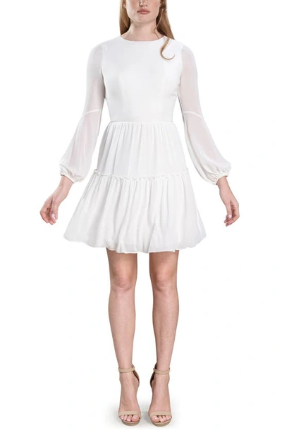 Dress The Population Paola Fit & Flare Long Sleeve Dress In White