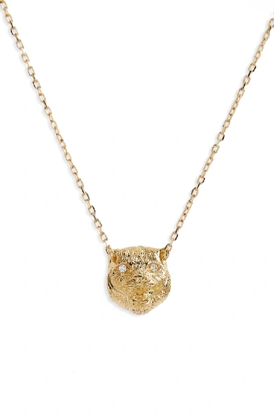 Gucci Le Marche Des Merveilles Feline Head Reversible Pendant Necklace In Yellow Gold/ Yellow