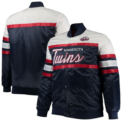 Mitchell & Ness Men's  Navy, Red Minnesota Twins Big And Tall Coaches Satin Full-snap Jacket In Navy,red
