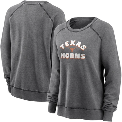 Fanatics Women's  Heathered Charcoal Texas Longhorns French Terry Retro Raglan Pullover Sweatshirt