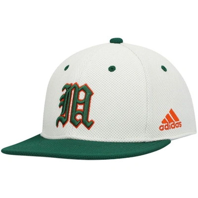 Adidas Originals Men's Adidas Cream, Green Miami Hurricanes On-field Baseball Fitted Hat In Cream,green
