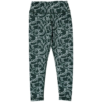 Zoozatz Kids' Girls Youth  Green/white Michigan State Spartans Stacked Mascot Leggings In Green,white