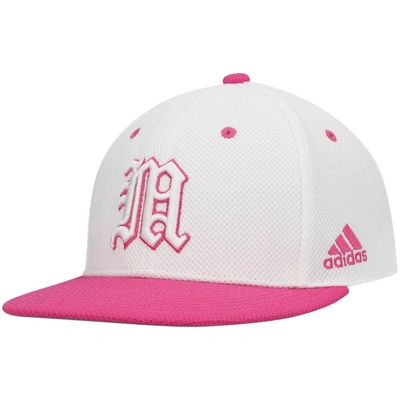 Adidas Originals Adidas White Miami Hurricanes On-field Baseball Fitted Hat In White,pink