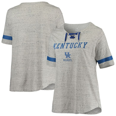 Profile Heathered Gray/royal Kentucky Wildcats Plus Size Lace-up V-neck T-shirt In Heather Gray