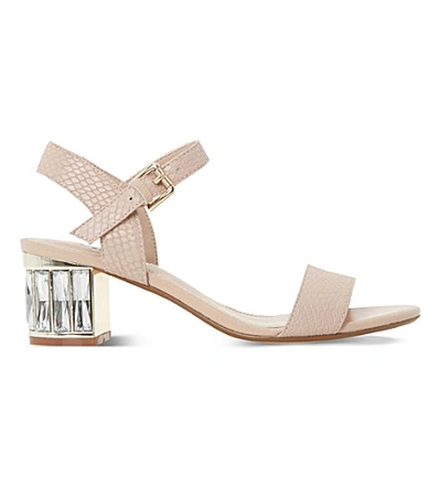 Dune Marcia Jewelled Block heel Sandals In Nude embossed Leather