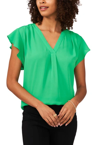 Chaus Print Flutter Sleeve Blouse In Green