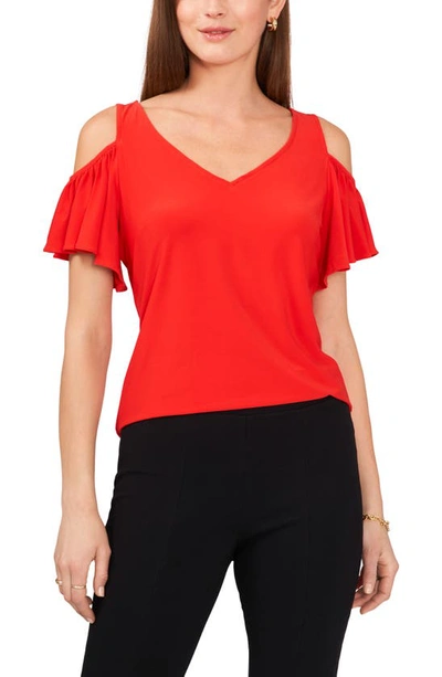 Chaus Ruffle Cold Shoulder Top In Red Clay