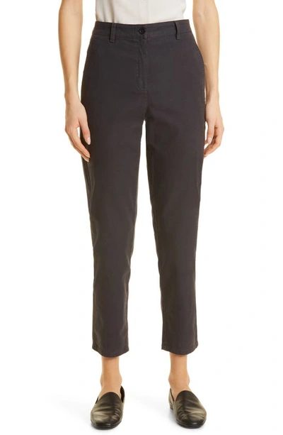 Eileen Fisher Organic Cotton & Hemp High Waist Tapered Ankle Pants In Graphite