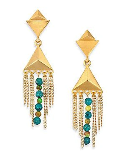Stephanie Kantis Dimension Green Turquoise Howlite & Blue Turquoise Howlite Drop Earrings In Yellow