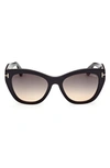Tom Ford Cara 56mm Square Sunglasses In Shiny Black / Gradient Smoke