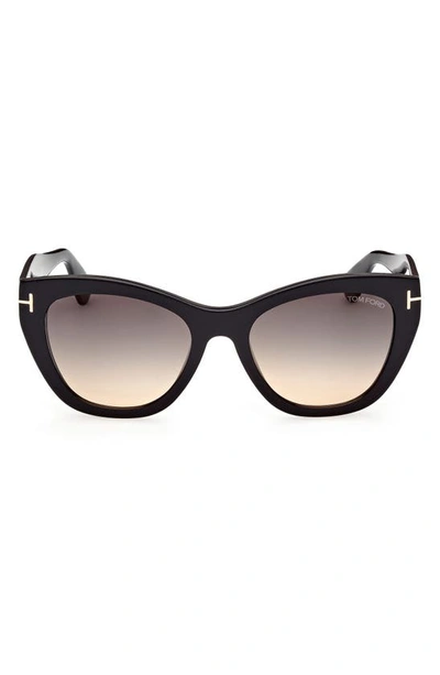Tom Ford Cara 56mm Square Sunglasses In Shiny Black / Gradient Smoke