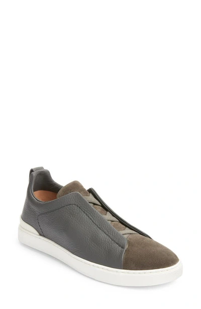 Zegna Triple Stitch Low Top Sneaker In Grey