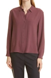 Eileen Fisher Classic Collar Easy Silk Button-up Shirt In Fig