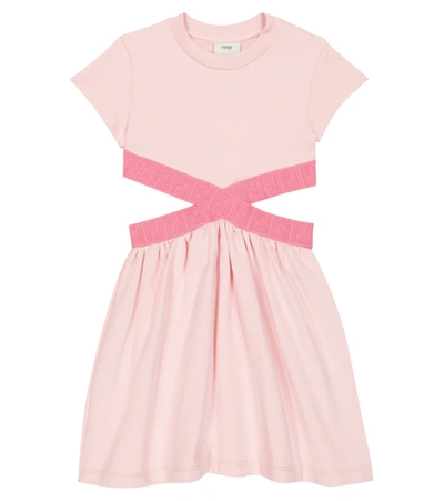 Fendi Kids' Pink Dress For Girl With Fuchsia Elastic Bands