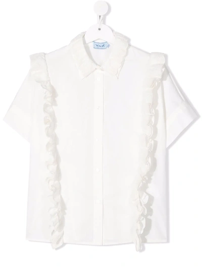 Mi Mi Sol Teen Ruffle-trim Short-sleeve Shirt In White