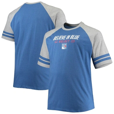 Profile Men's Heathered Blue New York Rangers Big And Tall Raglan T-shirt