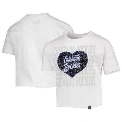 New Era Kids' Girls Youth  White Colorado Rockies Flip Sequin Heart Crop Top