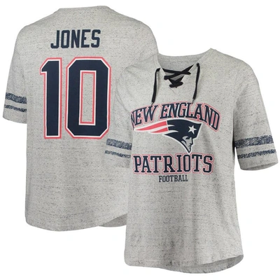 Profile Mac Jones Heathered Gray New England Patriots Plus Size Lace-up V-neck T-shirt