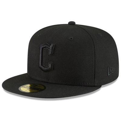 New Era Men's Black, Black Cleveland Guardians 59fifty Fitted Hat
