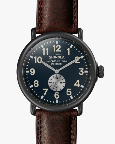 Shinola The Runwell Leather Strap Watch, 47mm In Blue/brown