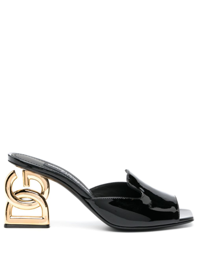 Dolce & Gabbana Iguana-print Calfskin Mules With Dg Pop Heel In Black