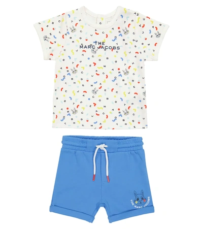 Marc Jacobs Baby Printed Cotton T-shirt And Shorts Set In White Blue
