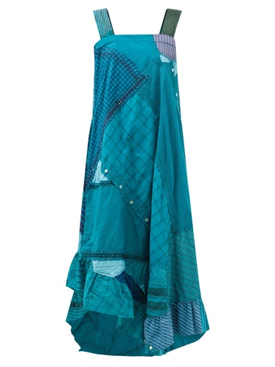 By Walid Maggy Upcycled Cotton Midi Dress In Blue Multi