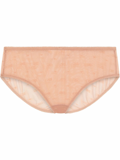 Dolce & Gabbana Jacquard Tulle Briefs In Brown