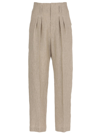 Brunello Cucinelli High Waist Straight Leg Trousers In Brown