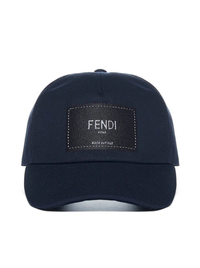 Fendi Logo-patch Cotton-pique Baseball Cap In Blue