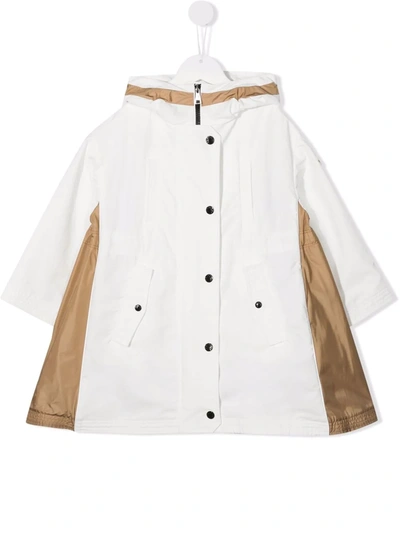 Moncler Kids' Two-tone Panelled Raincoat In White
