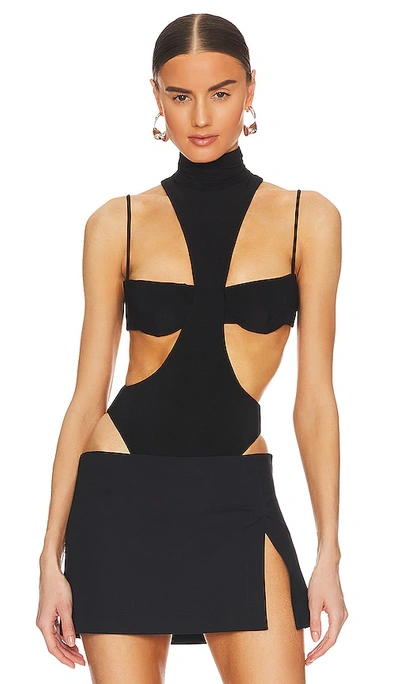 Laquan Smith Bralette-detailed Cutout Bodysuit In Black