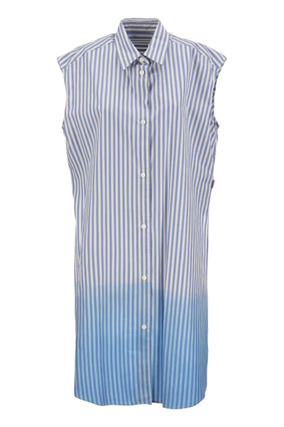 Marni Ombre Striped Asymmetric Tunic Shirt In Light Blue