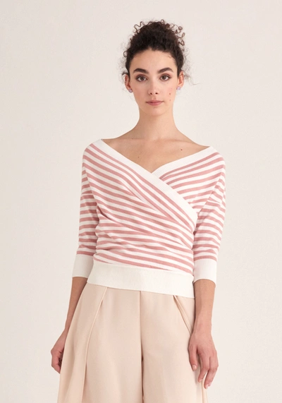 Paisie Knitted Wrap Top With 3/4 Sleeves In Pink