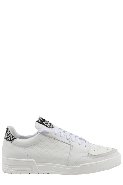 Missoni Zig-zag Leather Lo-top Trainers In Sm85i White + Zig Zag Black/white