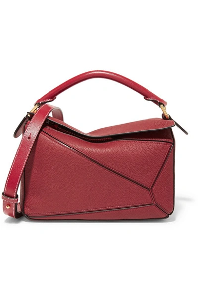 Loewe Puzzle Small Textured-leather Shoulder Bag In Red