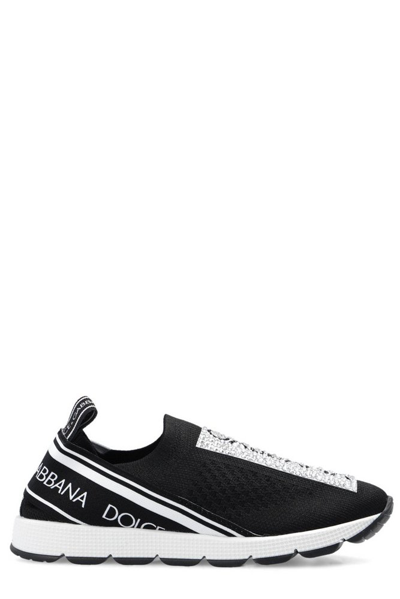 Dolce & Gabbana Kids Sorrento Logo Printed Sneakers In Black