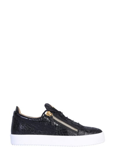 Giuseppe Zanotti Frankie Crocodile-effect Sneakers In Black
