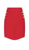 Balmain Short Knit Skirt With Double-buttoned Fastening In Red